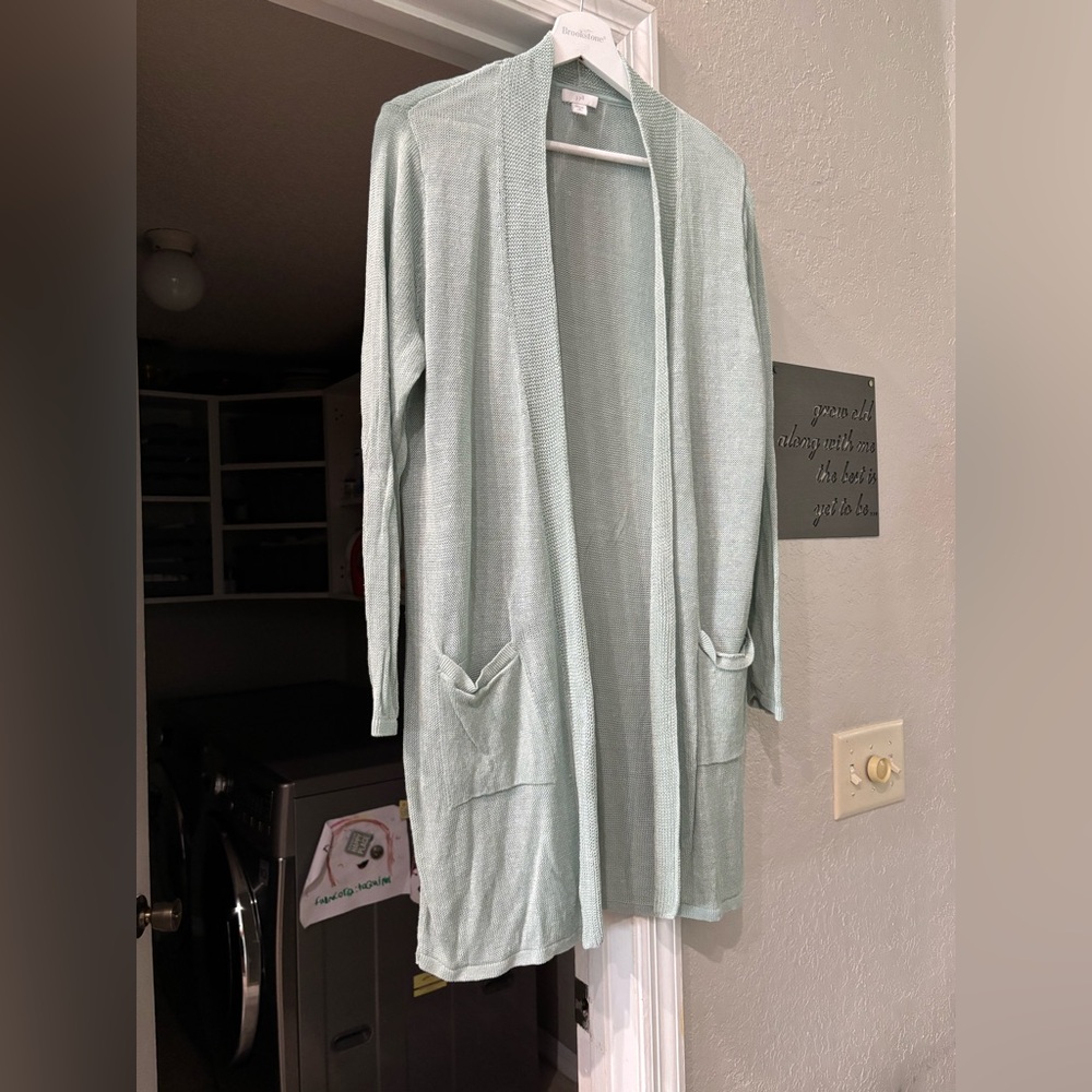 J.Jill XL Light Green Open Front Knee Length Cardigan 3/4 Sleeve